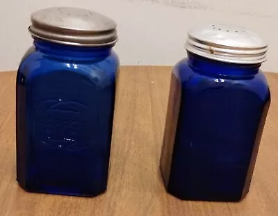Buy COBALT BLUE GLASS PEPPER SHAKERS Etched Design Lot Of 2 • 11.51£