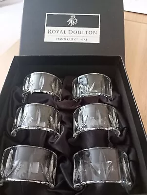 Buy Royal Doulton 6 X Hand Cut Crystal Dorchester Napkin Rings Unused • 11.99£