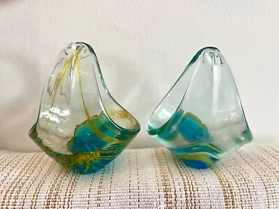 Buy A Pair Of Vintage Maltese Mdina Art Glass Baskets Sea And Sand  • 11£