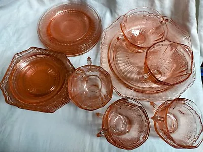 Buy Mayfair Pink Anchor Hocking Rose Depression Glass Vintage Set 22 Pieces • 20£