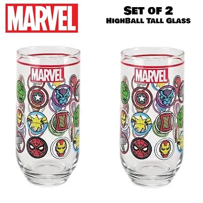 Buy Marvel Avengers Printed Tall Glass Highball Drinking Tumbler Glasses Pack Of 2 • 12.99£