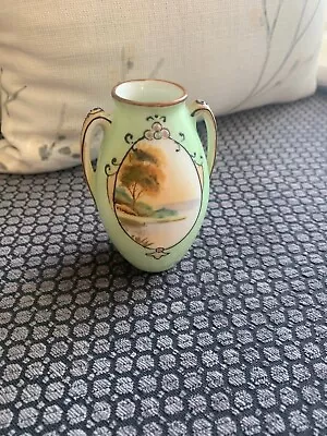 Buy Noritake Twin Handled Small Green Vase 8.5cm • 12.99£