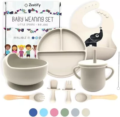 Buy 10pc BABY FEEDING SET - SILICON SUCTION BOWL PLATE  BIB CUP SPOON FORK WEANING • 15.99£