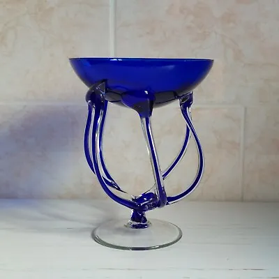Buy Josefina Krosno Cobalt Blue Octopus Footed Pedestal  Dish Bowl Art Glass 18.5 Cm • 22.50£