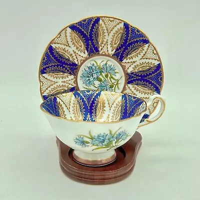 Buy Paragon Fine Bone China Tea Cup & Saucer Cobalt & Gold Cornflower Pattern HD/F7 • 94.87£