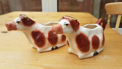 Buy Vintage Staffordshire Ware Kent Cow Creamer Gold Horns Red Spots RARE! • 20£