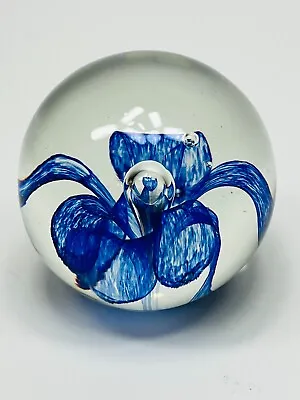 Buy Vintage Studio Art Glass Paperweight - Cobalt Blue Flower Sphere Bubbles 2 1/2  • 25.07£