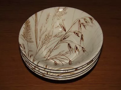 Buy 5 Vintage Pottery English Ironstone Bowls 16cm Wide, Wild Oats Brown, Embossed • 16.99£