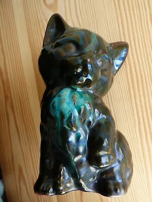 Buy Vintage Canadian Blue Mountain Pottery Cat Kitten Figurine Green Teal Drip Glaze • 23£
