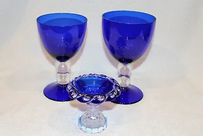 Buy Fantastic Pair Of Thomas Goode Cobalt Blue Wine Goblets + Cobalt Dish Ex Cond • 30£