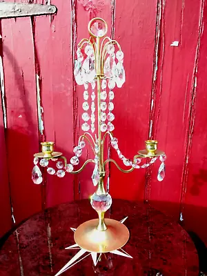 Buy GOLD TONE TWO ARM CANDELABRA CANDLEHOLDER With GLASS CRYSTALS • 25.99£