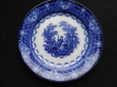 Buy Antique Doulton Burslem Watteau Flow Blue Lady And Gent Plate - 26cm • 9.99£