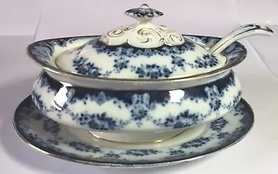Buy Bourne & Leigh Albion Pottery Flow Blue Garland Pattern 8  Long Oval Tureen. • 29£
