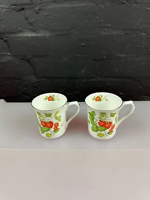 Buy 2 X Queens Virginia Strawberry Tea Coffee Mugs 8.5 Cm High Set Gold Rim • 19.99£