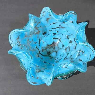 Buy Vintage Murano Turquoise Dotted Ribbon Glass Bowl 1960's Italy Rare Find • 286.75£