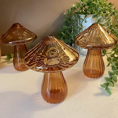 Buy Stunning Brown Glass Mushroom Vase Ornament, Boho Style, Hippie Chic, Home Decor • 8.50£