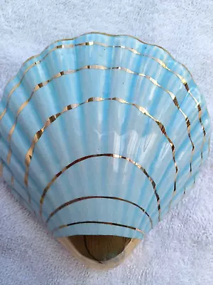 Buy Vintage Art Deco Shell Wall Pocket Vase Pow Blue With 22 Kt Warranted Gold. 13cm • 15£
