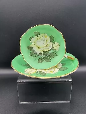 Buy Paragon Large White Cabbage Rose Green Teacup And Saucer. • 264£