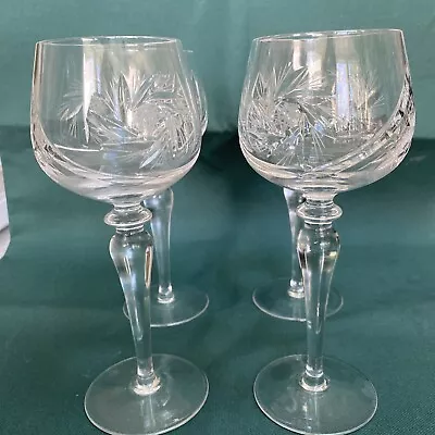 Buy Set Of 4 Ajka Csopak Pinwheel Clear Crystal Hock Wine Glasses Hungary 7 5/8  • 77.15£
