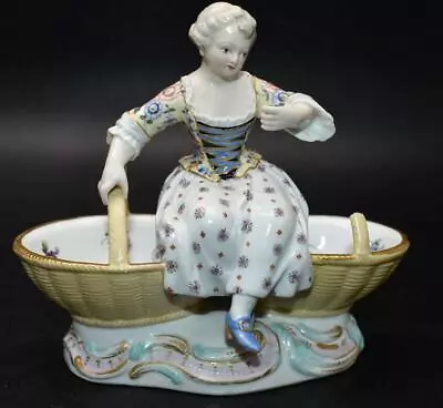 Buy Antique 19thC Meissen Porcelain Figure Double Salt Figurine Crossed Swords Mark • 0.99£