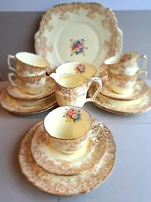 Buy Crown Staffordshire 18 Piece Tea Set  Chintz Gold Flower Surround - Lemon Yellow • 52£