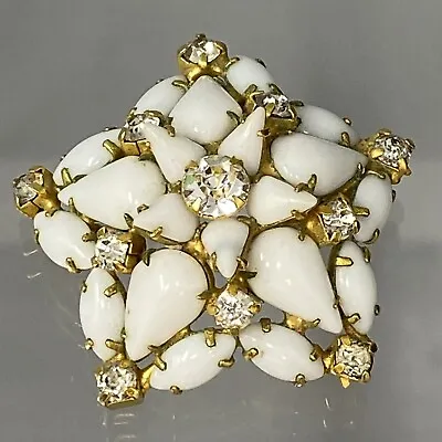 Buy VTG Star Brooch Pin White Milk Glass Clear Rhinestones Prong Dome Layered 1.5  • 17.06£