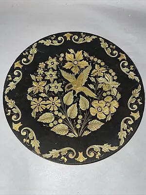 Buy Vintage Damascene Toledo Spain Plate - Etched / Inlaid Gold And Black Tri Footed • 14.99£