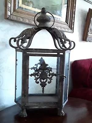 Buy Vintage Large French Tarnished Metal Lantern Candle Holder ~Good Condition~ • 49.99£
