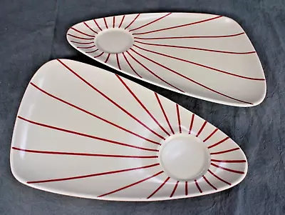Buy Pair 1950s Crown Devon Red Pinstripe Sunburst 1052 Triangular Breakfast Plates • 18£