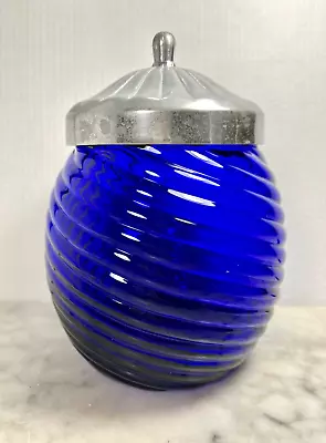 Buy Large Cobalt Blue Glass Canister Jar Metal Lid • 26.69£