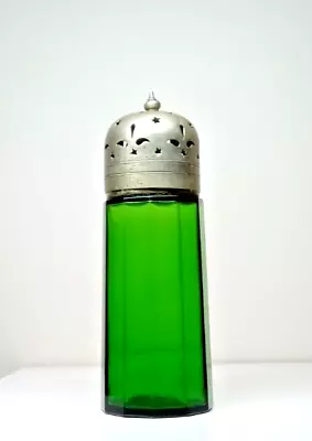 Buy Gorgeous Antique 1910s Green Glass Silver Plate Top Sugar Shaker Muffineer • 4.99£