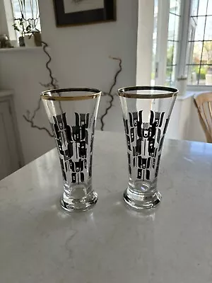 Buy Vintage Tumbler Cocktail Glasses Gold Rim Art Deco Retro X 2 • 10£