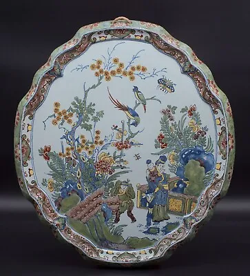 Buy ANTIQUE Porceleyne Fles / Royal Delft Polychrome Wallplaque Chinese Garden 1898 • 663.57£
