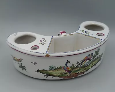 Buy Antique Hand Painted French Faïence Inkwell Decorated With Birds Of Paradise • 48£