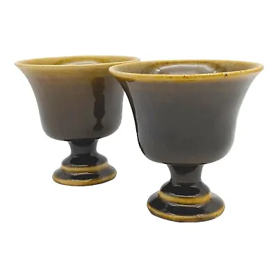 Buy Footed Pedestal Planter Vase Pair 4  Small Vtg Dark Olive Green Brown Boho Retro • 22.30£