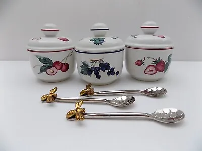 Buy Villeroy & Boch Jam Pots Strawberry Blueberry & Cherry With Bee Finial Spoons • 45£