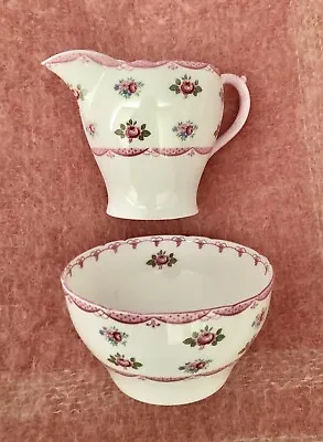 Buy Vintage RARE Shelley Pink & White ‘Rosebud’ Cream Jug & Sugar Bowl Set R13510 • 32£