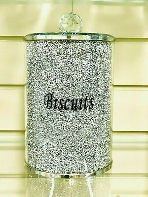 Buy XL Diamond Crushed Crystal Glass Filled Biscuit Jar, Barrel, Storage Jar • 22.99£