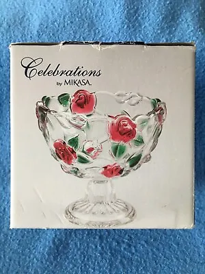 Buy ROSE GARDEN 5.5  Footed Bowl Celebrations Glass Roses Mikasa W/ Box • 28.18£