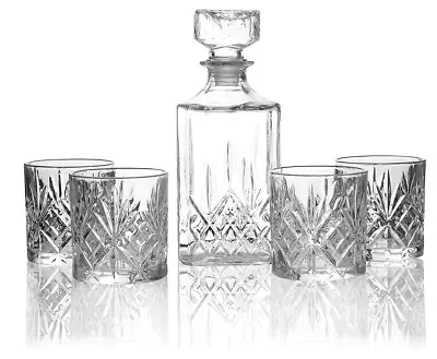 Buy Cut-Glass Whisky Decanter And Tumbler Set (5 Pieces) 0.9 L 16 X 34 X 28 Cm • 19.95£