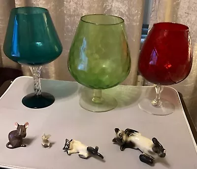 Buy Coloured Vintage Brandy Glass 3 &Beswick Cat And Mouse • 75£
