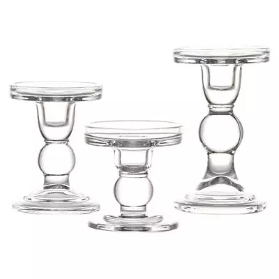 Buy Clear Glass Candle Holder Set Of 3 Tall Candlestick Stand Kit Desktop Ornament • 29.83£