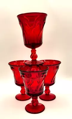 Buy Set Of 4 Vintage Fostoria Jamestown Ruby Red Goblets 8oz. 6  Swirl Design • 33.21£