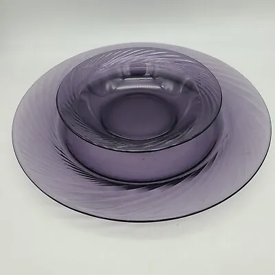 Buy Pyrex Festiva Amethyst Plate And Bowl  Corning Corelle Purple Swirl Rims • 14.48£