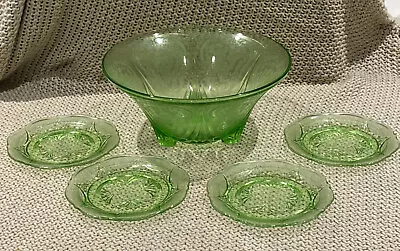 Buy Vintage Serving Dish With 4 Green Side Plates • 20£