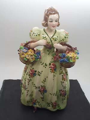 Buy Vintage Italian Ceramic Figure Lady With Baskets Of Flowers Hand Painted • 14.99£