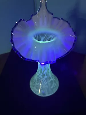 Buy Stunning Fenton Vaseline Glass Blue Crest JIP Jack In The Pulpit Fern Vase 11” • 192.14£