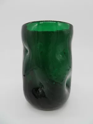 Buy Vintage Blenko? Handblown Glass 5  Tumbler Emerald Green, Pinch, Crackle • 19.28£