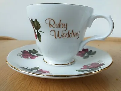 Buy Royal Sutherland Fine Bone China Ruby Wedding Cup & Saucer • 5.99£