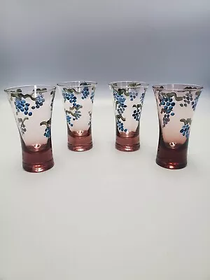 Buy Set Of 4 Amethyst Shot Glasses Hand Painted Grape Clusters Heavy Bottom Unique • 23.72£